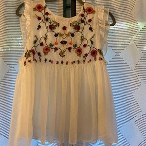 Zara Peplum Embroidered Blouse